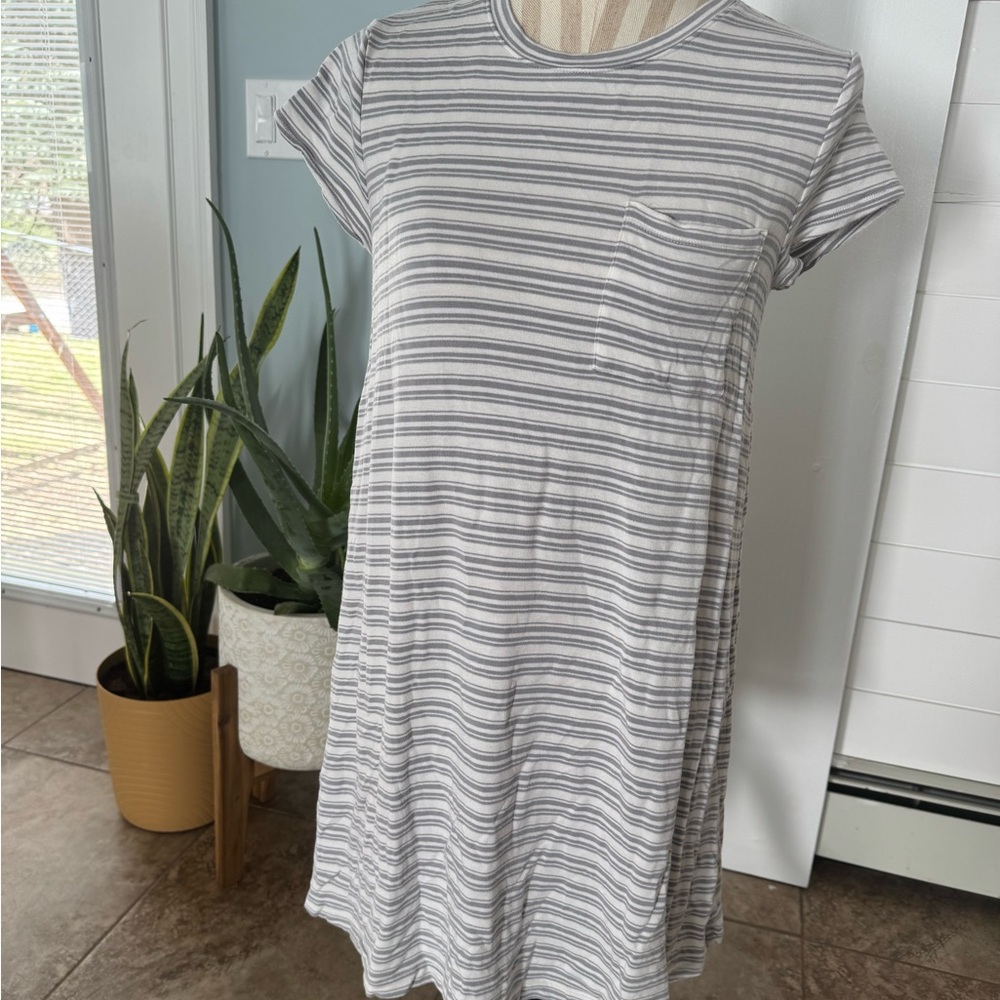 Striped Gray and White T-Shirt Dress